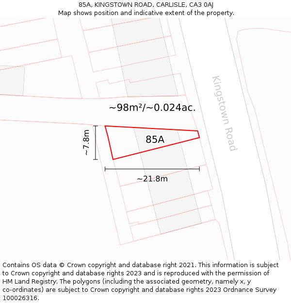 85A, KINGSTOWN ROAD, CARLISLE, CA3 0AJ: Plot and title map
