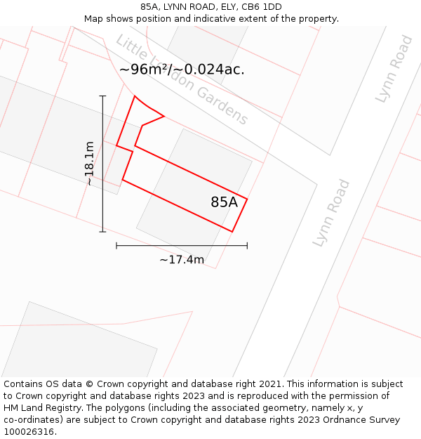 85A, LYNN ROAD, ELY, CB6 1DD: Plot and title map