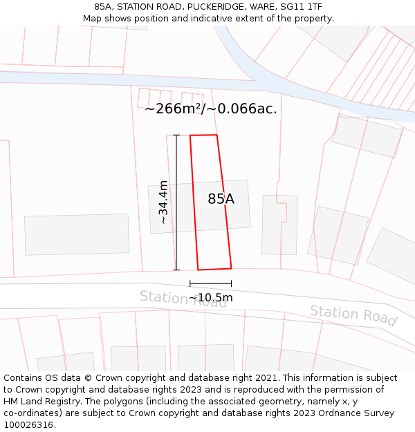 85A, STATION ROAD, PUCKERIDGE, WARE, SG11 1TF: Plot and title map