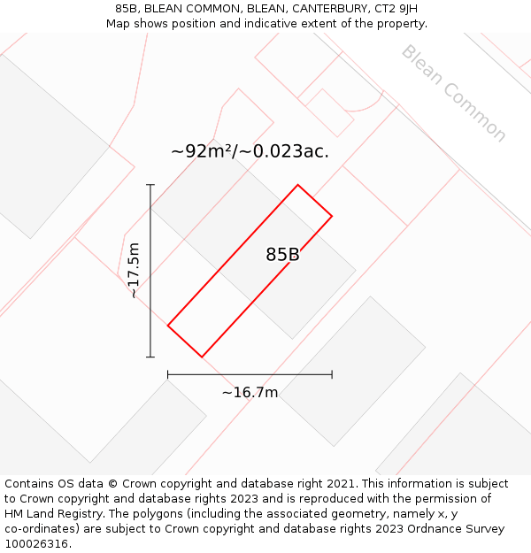85B, BLEAN COMMON, BLEAN, CANTERBURY, CT2 9JH: Plot and title map