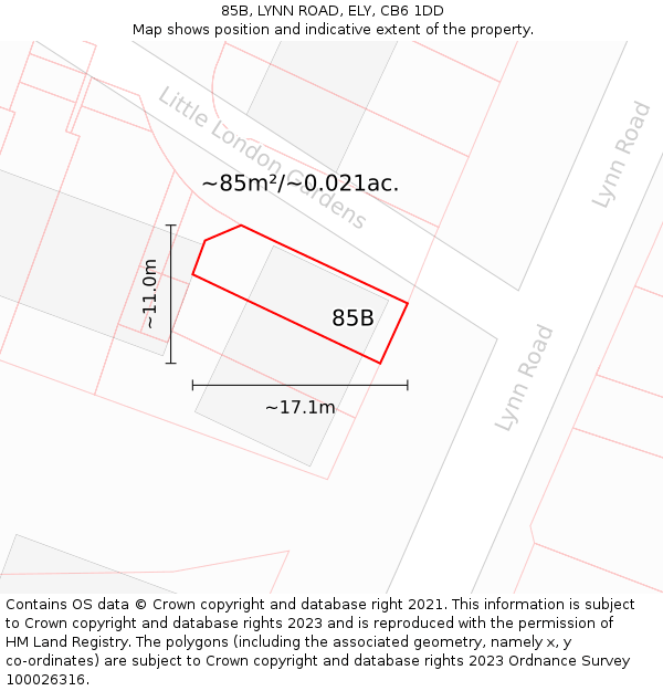 85B, LYNN ROAD, ELY, CB6 1DD: Plot and title map