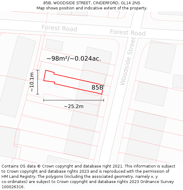 85B, WOODSIDE STREET, CINDERFORD, GL14 2NS: Plot and title map