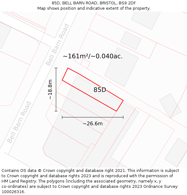 85D, BELL BARN ROAD, BRISTOL, BS9 2DF: Plot and title map