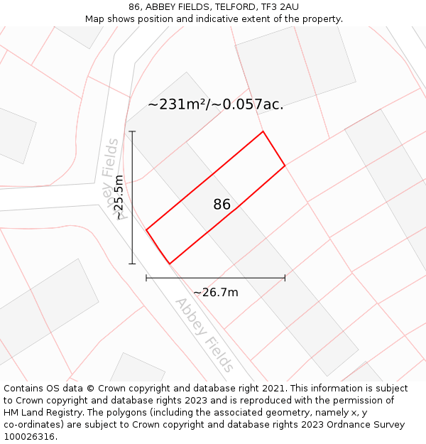 86, ABBEY FIELDS, TELFORD, TF3 2AU: Plot and title map