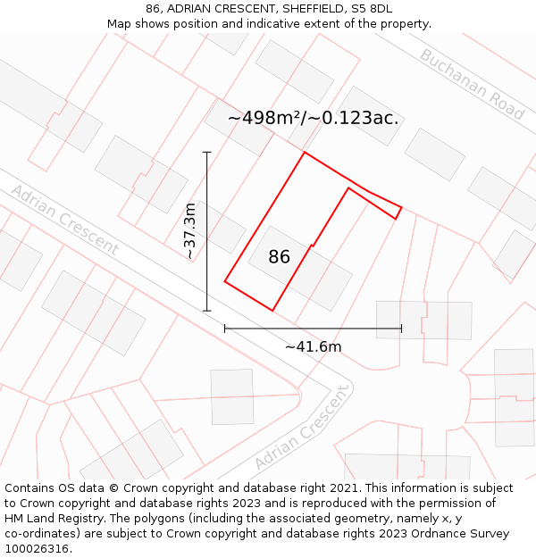 86, ADRIAN CRESCENT, SHEFFIELD, S5 8DL: Plot and title map