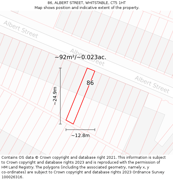 86, ALBERT STREET, WHITSTABLE, CT5 1HT: Plot and title map