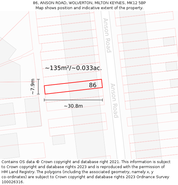 86, ANSON ROAD, WOLVERTON, MILTON KEYNES, MK12 5BP: Plot and title map