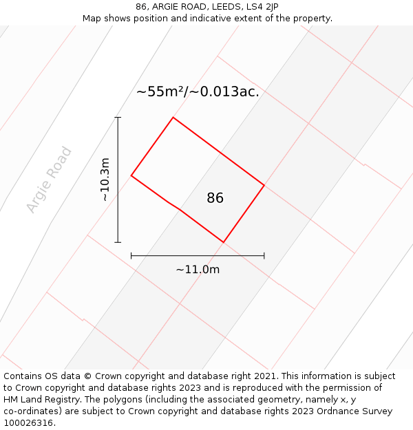 86, ARGIE ROAD, LEEDS, LS4 2JP: Plot and title map