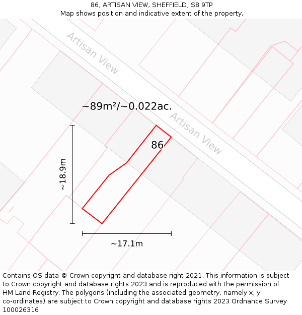 86, ARTISAN VIEW, SHEFFIELD, S8 9TP: Plot and title map
