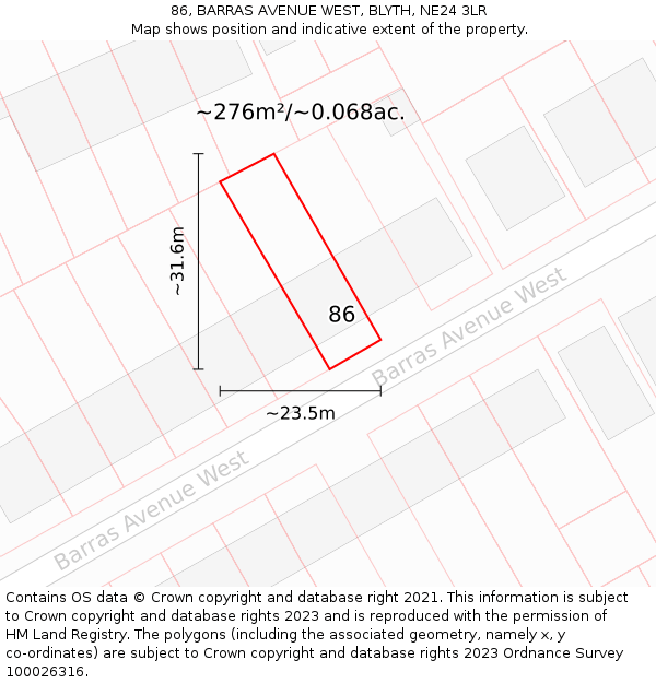86, BARRAS AVENUE WEST, BLYTH, NE24 3LR: Plot and title map