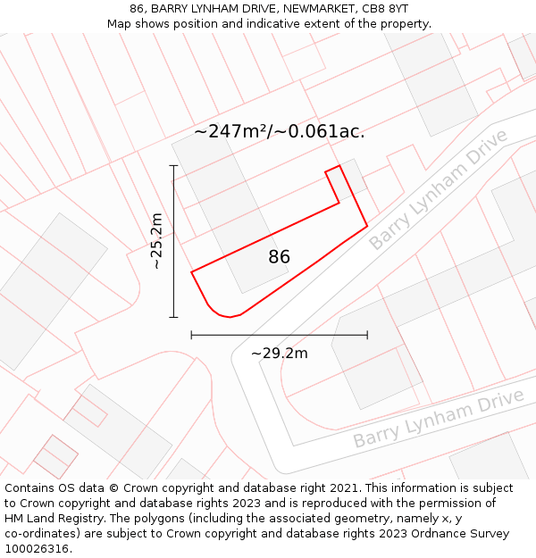 86, BARRY LYNHAM DRIVE, NEWMARKET, CB8 8YT: Plot and title map