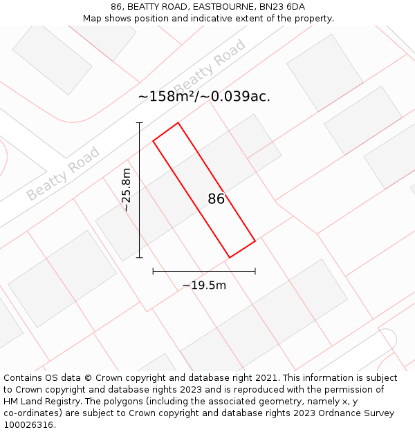 86, BEATTY ROAD, EASTBOURNE, BN23 6DA: Plot and title map