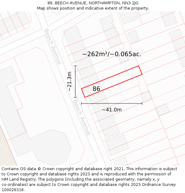 86, BEECH AVENUE, NORTHAMPTON, NN3 2JG: Plot and title map