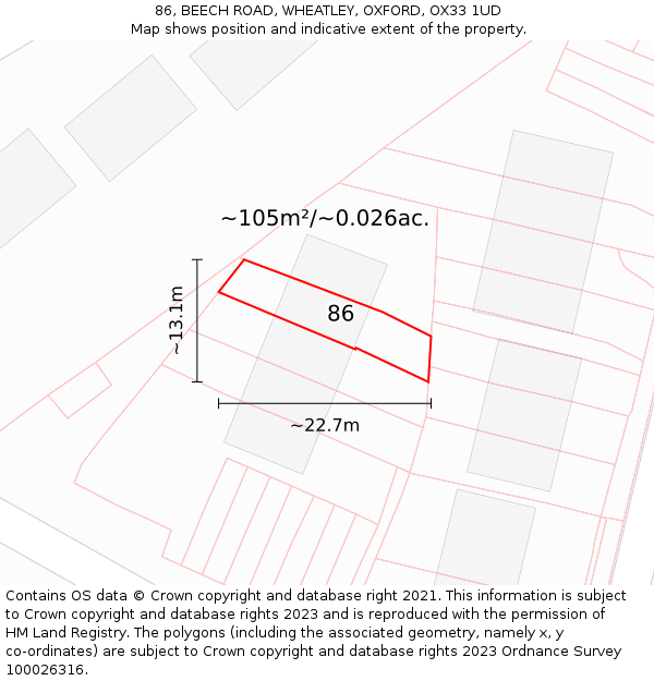 86, BEECH ROAD, WHEATLEY, OXFORD, OX33 1UD: Plot and title map