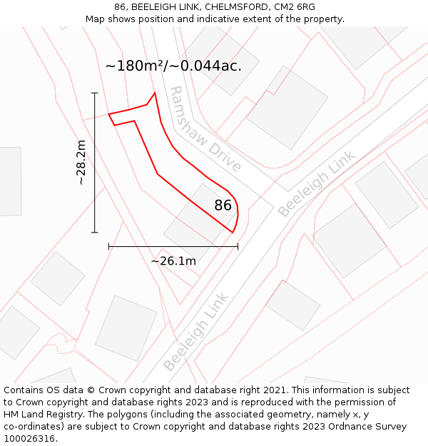 86, BEELEIGH LINK, CHELMSFORD, CM2 6RG: Plot and title map