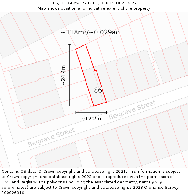 86, BELGRAVE STREET, DERBY, DE23 6SS: Plot and title map