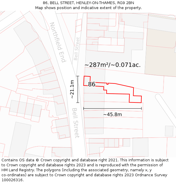86, BELL STREET, HENLEY-ON-THAMES, RG9 2BN: Plot and title map