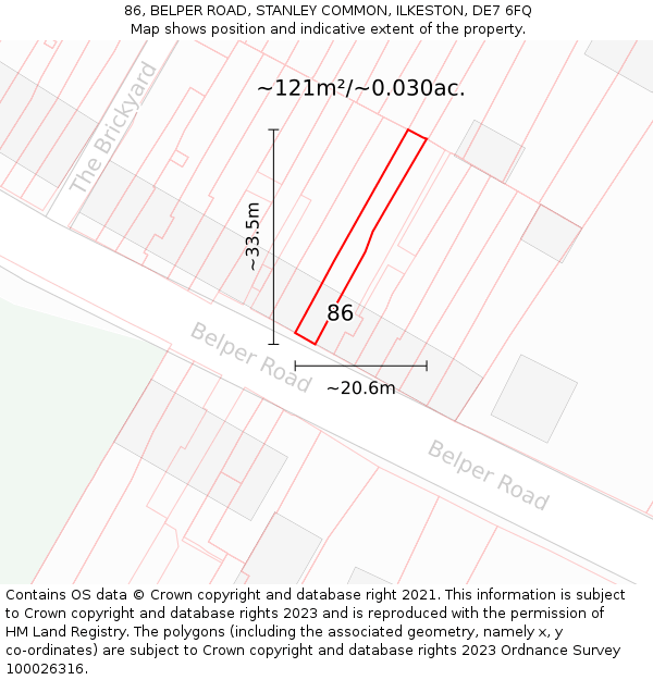 86, BELPER ROAD, STANLEY COMMON, ILKESTON, DE7 6FQ: Plot and title map