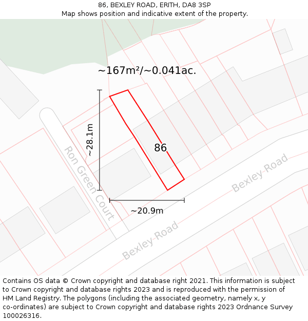 86, BEXLEY ROAD, ERITH, DA8 3SP: Plot and title map