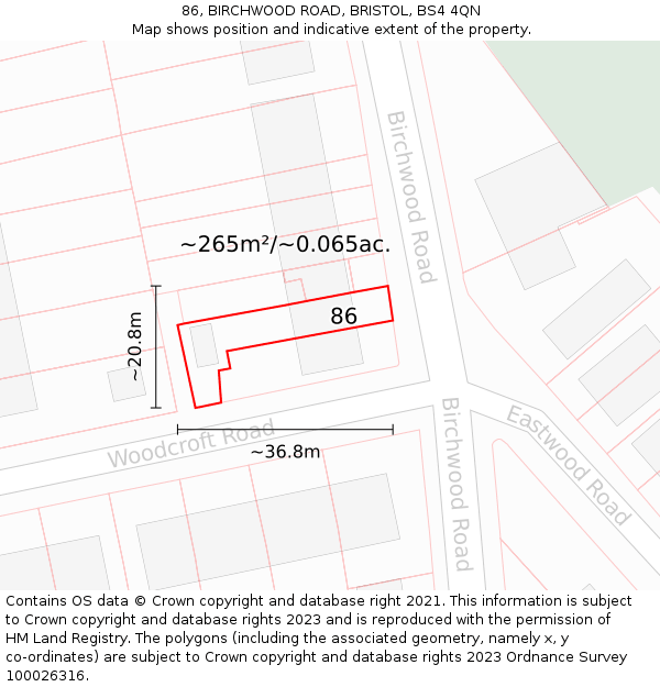 86, BIRCHWOOD ROAD, BRISTOL, BS4 4QN: Plot and title map