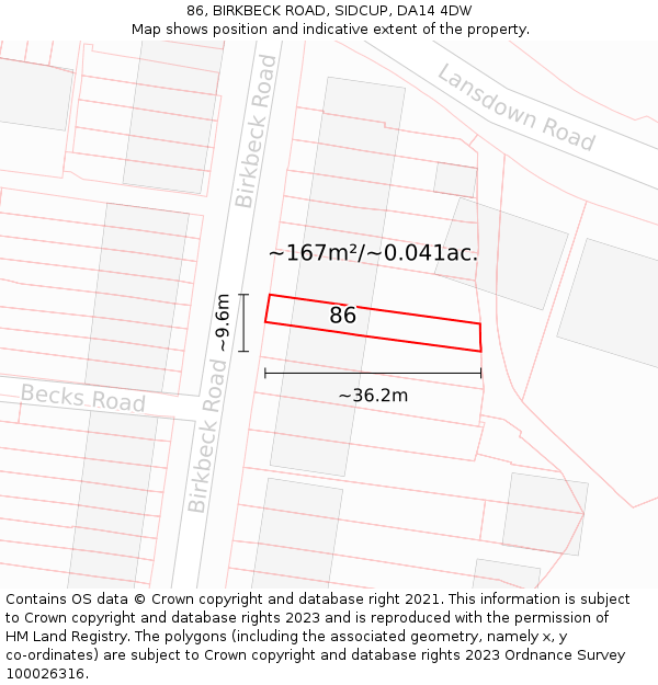 86, BIRKBECK ROAD, SIDCUP, DA14 4DW: Plot and title map