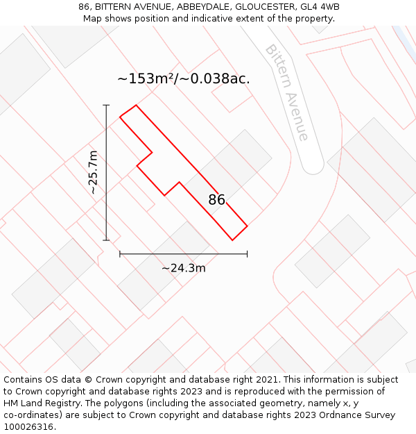 86, BITTERN AVENUE, ABBEYDALE, GLOUCESTER, GL4 4WB: Plot and title map