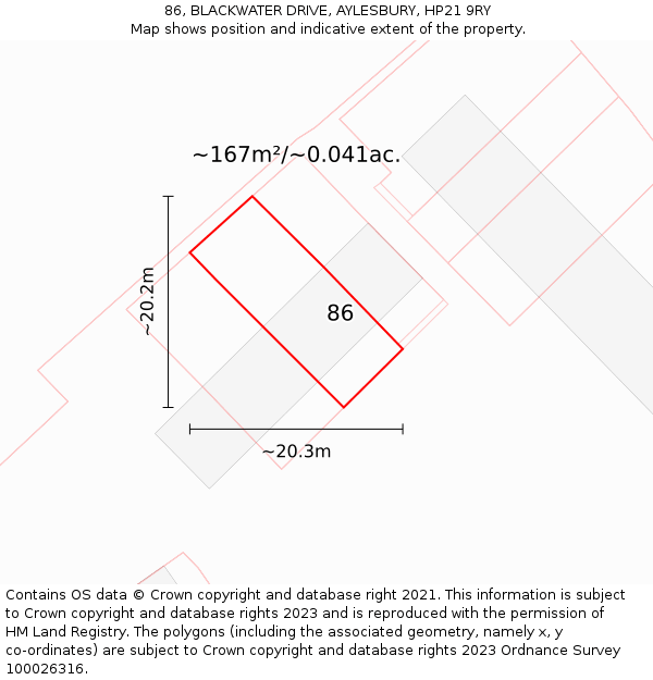 86, BLACKWATER DRIVE, AYLESBURY, HP21 9RY: Plot and title map