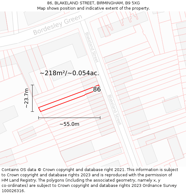 86, BLAKELAND STREET, BIRMINGHAM, B9 5XG: Plot and title map