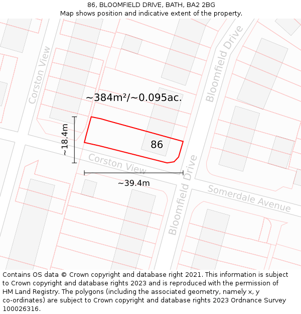 86, BLOOMFIELD DRIVE, BATH, BA2 2BG: Plot and title map