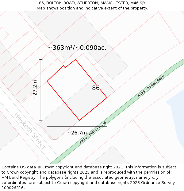 86, BOLTON ROAD, ATHERTON, MANCHESTER, M46 9JY: Plot and title map