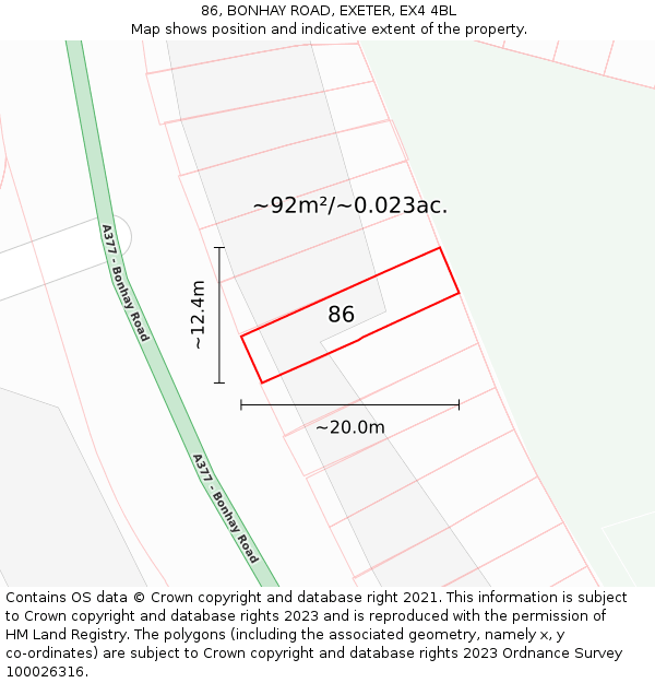 86, BONHAY ROAD, EXETER, EX4 4BL: Plot and title map