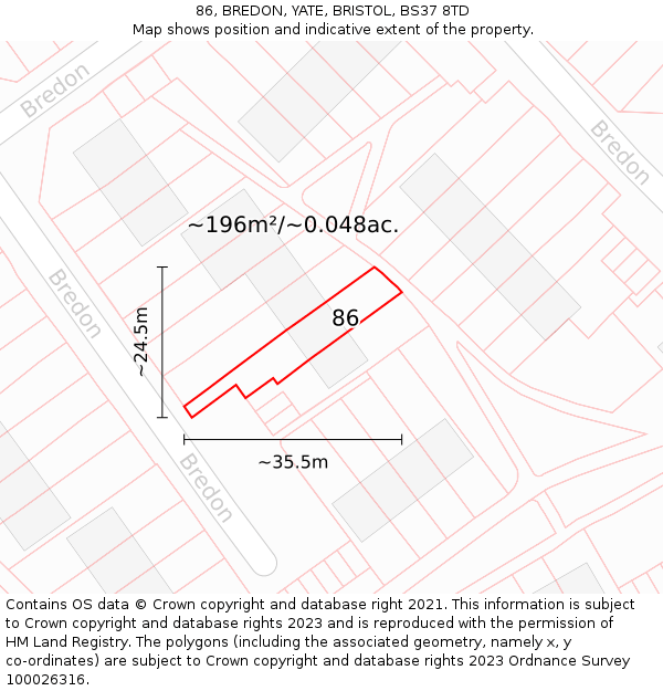 86, BREDON, YATE, BRISTOL, BS37 8TD: Plot and title map