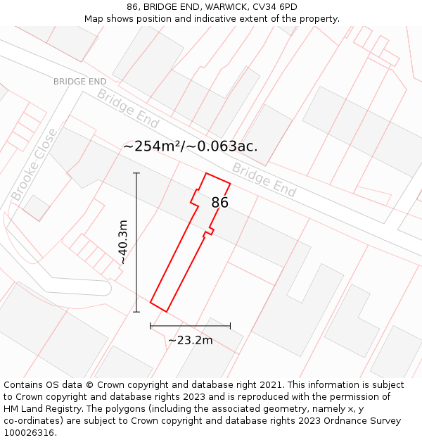 86, BRIDGE END, WARWICK, CV34 6PD: Plot and title map