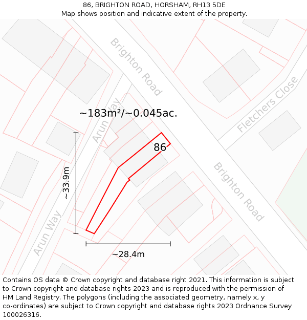 86, BRIGHTON ROAD, HORSHAM, RH13 5DE: Plot and title map