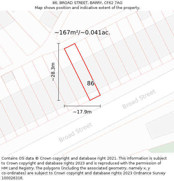 86, BROAD STREET, BARRY, CF62 7AG: Plot and title map
