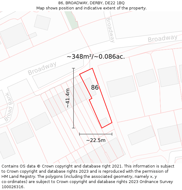 86, BROADWAY, DERBY, DE22 1BQ: Plot and title map