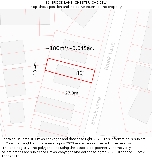 86, BROOK LANE, CHESTER, CH2 2EW: Plot and title map