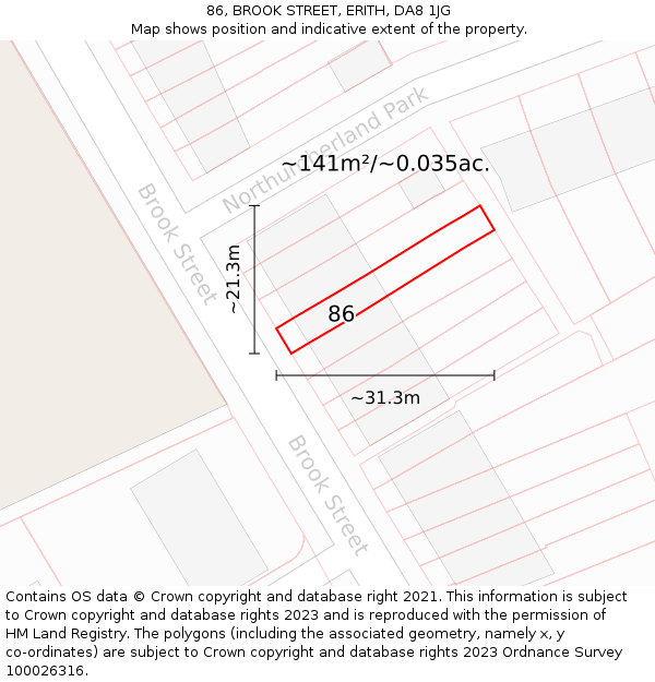 86, BROOK STREET, ERITH, DA8 1JG: Plot and title map