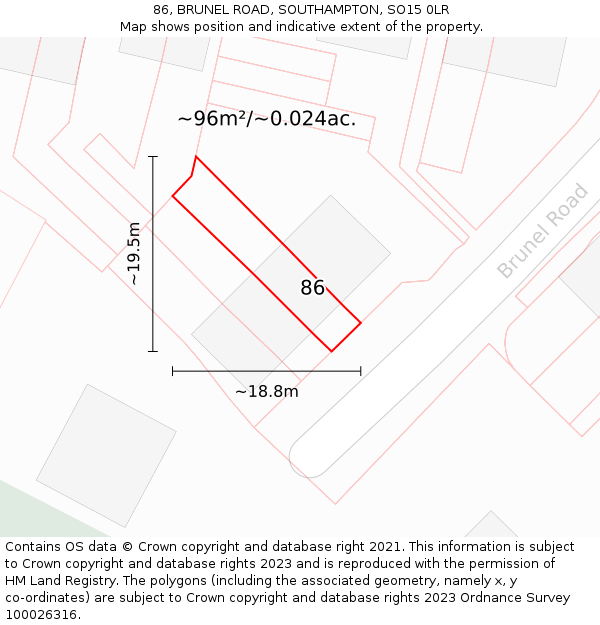 86, BRUNEL ROAD, SOUTHAMPTON, SO15 0LR: Plot and title map