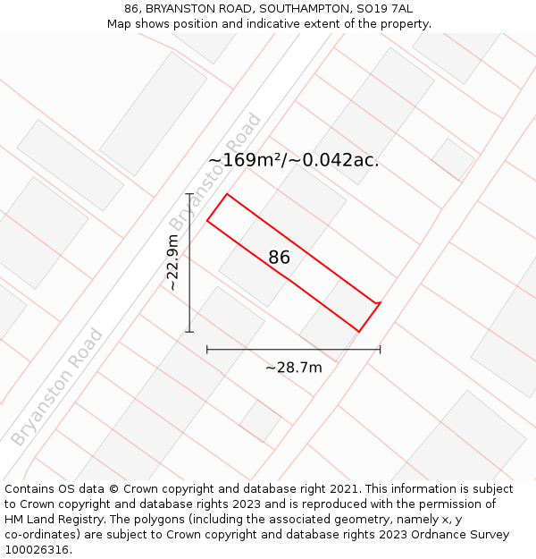 86, BRYANSTON ROAD, SOUTHAMPTON, SO19 7AL: Plot and title map