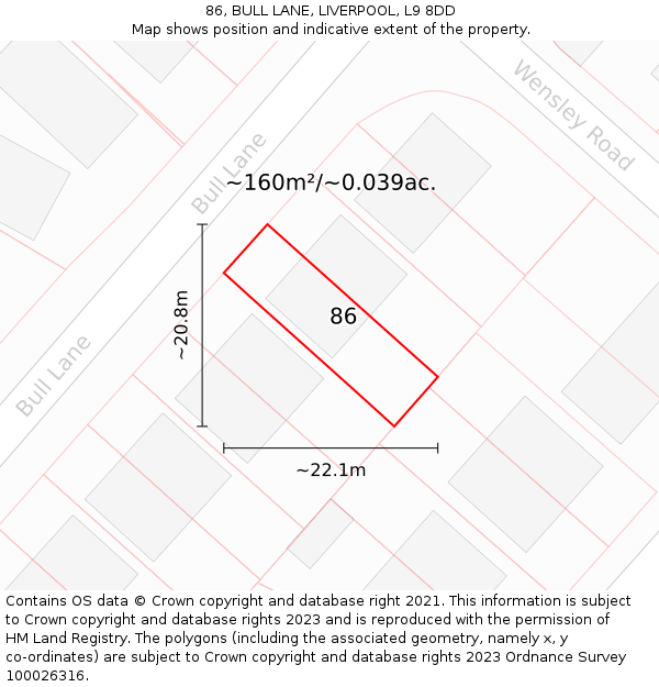 86, BULL LANE, LIVERPOOL, L9 8DD: Plot and title map