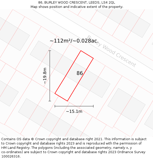 86, BURLEY WOOD CRESCENT, LEEDS, LS4 2QL: Plot and title map