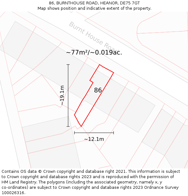 86, BURNTHOUSE ROAD, HEANOR, DE75 7GT: Plot and title map