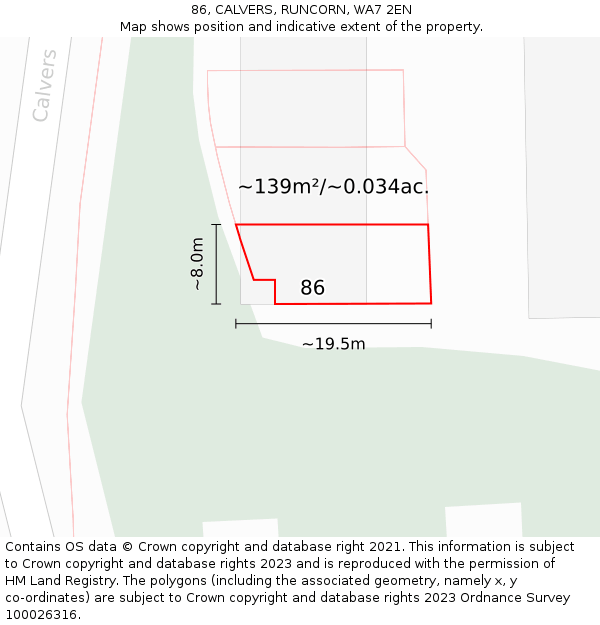 86, CALVERS, RUNCORN, WA7 2EN: Plot and title map