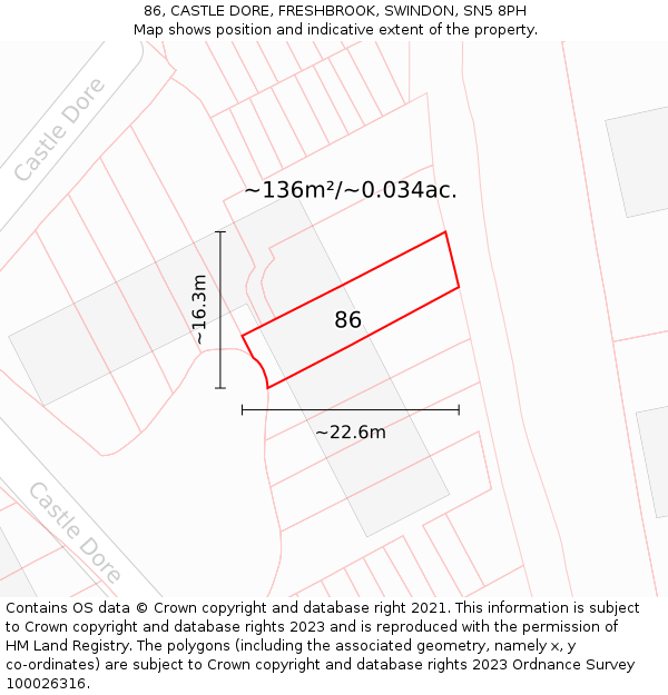 86, CASTLE DORE, FRESHBROOK, SWINDON, SN5 8PH: Plot and title map