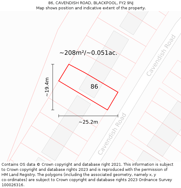 86, CAVENDISH ROAD, BLACKPOOL, FY2 9NJ: Plot and title map