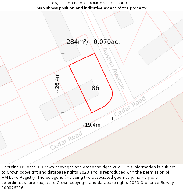 86, CEDAR ROAD, DONCASTER, DN4 9EP: Plot and title map