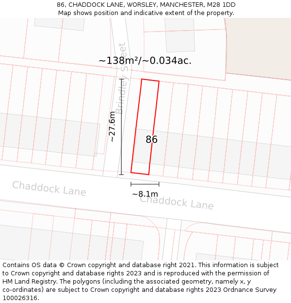 86, CHADDOCK LANE, WORSLEY, MANCHESTER, M28 1DD: Plot and title map