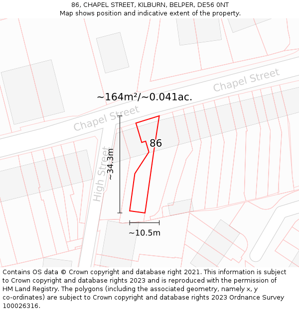 86, CHAPEL STREET, KILBURN, BELPER, DE56 0NT: Plot and title map