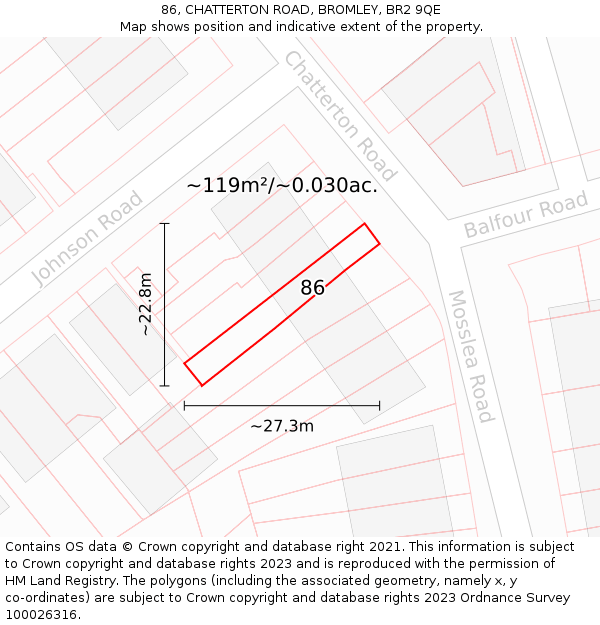 86, CHATTERTON ROAD, BROMLEY, BR2 9QE: Plot and title map